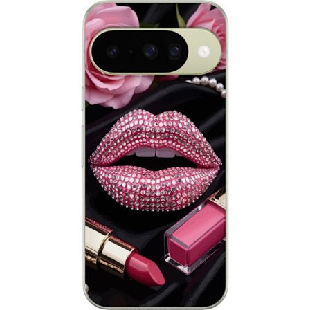 Kompatibelt Mobildeksel til Google Pixel 10 Rosa lepper diamanter sminke glitter