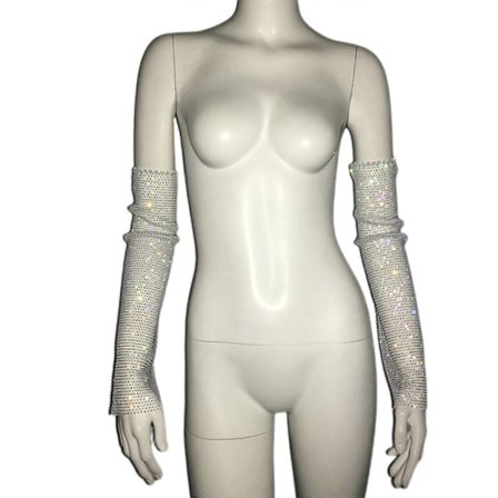 Aftenfest Handsker til Kvinder Glitrende Fuld Rhinestones Handsker til Dame Dansefest Kostume Sexet Natklub Ærmer Hvid AB drill