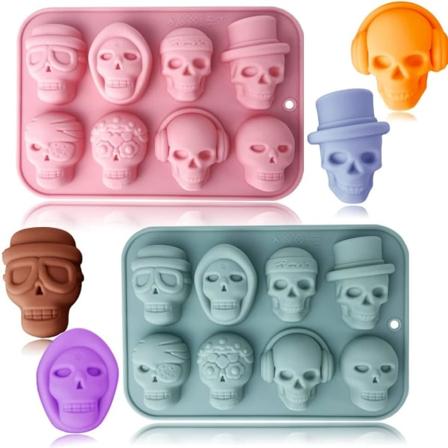 IC 2-pakke 3D Skalleformer 8 Huler Skalle-tema Form Bakeware DIY Baking Tool for Chocolate Cake Dessert Candy Mousse