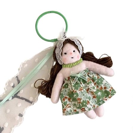 Söpö nukke avaimenperä käsintehty pitsikukkamekko tyttö riipus laukku viehätys tyylikäs lompakko korut muodikas puhelin lisävaruste pilkullinen hame