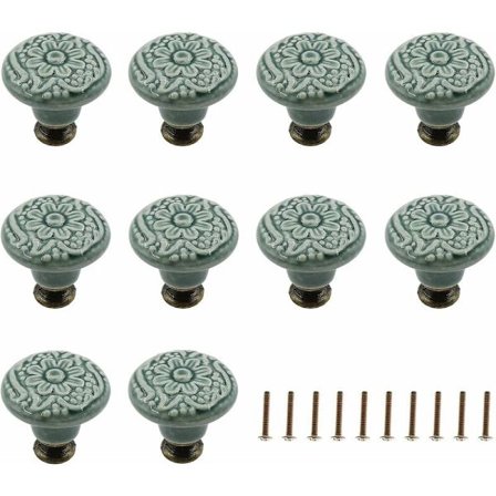 10 Pakk Dekorative Keramiske Knapper (Grønn) Skuffe(Grønn) Skap Dr