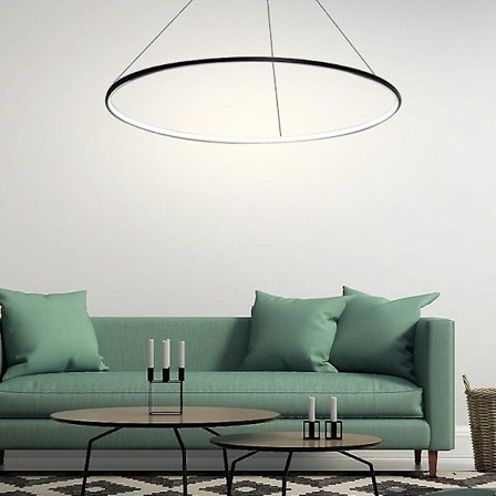 1-valosinen 60 cm (24 tuuman) LED-riipusvalaisin metallista ja akryylistä, pyöreä