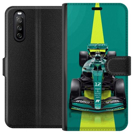 Yhteensopiva Lompakkokotelo Sony Sony Xperia 10 III Aston Martinin Formula 1 -auto vihreässä kilpailumuotoilussa, jossa on moderni studiosentuntma