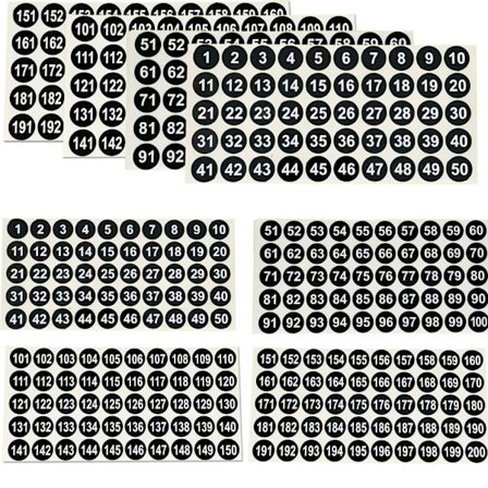 12 ark nummerklistremerker Selvklebende etiketter