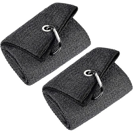 2 Golfhåndklær | Premium Mikrofiberstoff | Vaffelmønster | Sterk Karabinkrok, Svart