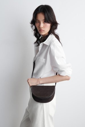 COS Women's Curved Crossbody Bag Suede in Brown