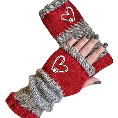 ING Fingerløse Handsker til Kvinder med Hjertebroderi, Tætsiddende Ærmer, Strikket, Varm og Sød til Indendørs Brug