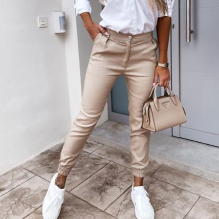 Kvinnor Mid Waist Byxor Raka Ben Palazzo Pant