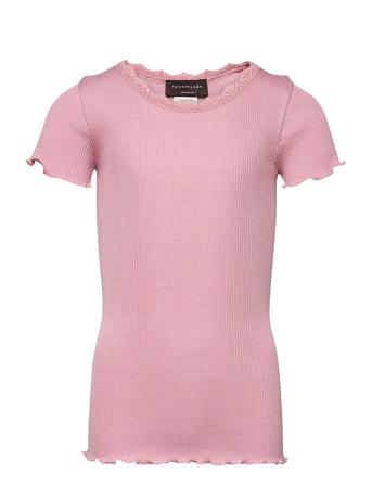 Silk T-Shirt Regular Ss W/ Lace T-shirt Lyserød Rosemunde Kids