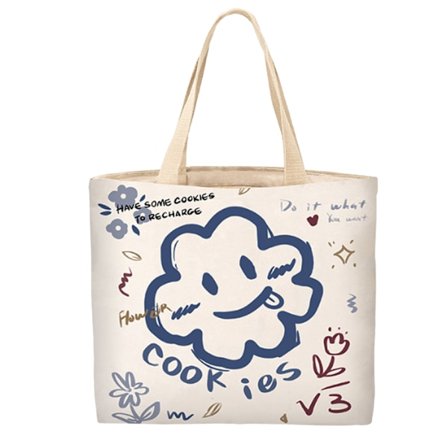 Kvinners lerret skulderbag med stor kapasitet, tegneserie mønster allsidig dame håndveske for reise shopping skole en størrelse