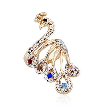 Knuckle Ring Shiny Rhinestone Peacock Charming Women Girls Elegant Animal Finger Ring Jewelry Accessories