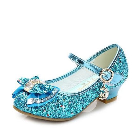 Bow Girls Pu Läderskor Princess High Heels Bröllopsskor Blue 32