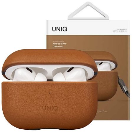 UNIQ veske Terra AirPods Pro 2 ekte skinn brun/kolabrunt