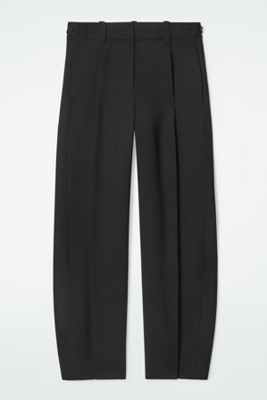 COS Women's Wool-Blend Barrel-Leg Trousers in Black