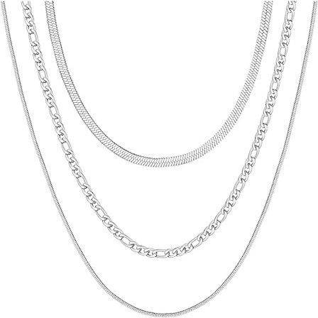 3-delt sæt halskæde til kvinder, justerbar lagdelt halskæde sæt, stablet choker halskæde perler rustfrit stål halskæde kæde sølv halskæde til kvinder 