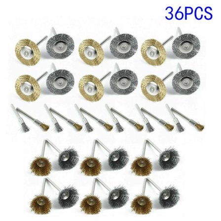 Messingpolering børste sett 36 stk trådbørster rustfritt stål tråd drill roterende børster for drill kvern og andre roterende verktøy