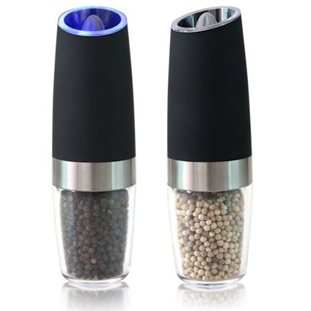 Elektrisk peber-, salt- eller krydderikværn Kraftfuld batteridrevet, blå LED-lampe Sæt med 2 Justerbar rotor