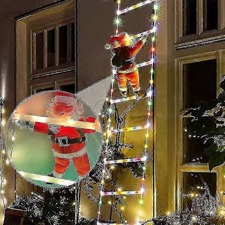 Klättrande Jultomte på Stege med Ljus 150cm LED USB Fjärrkontroll Jultomte