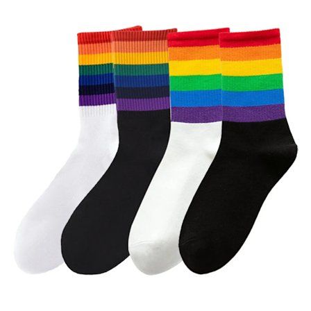 Par sokker med regnbue mønster | Bomuldsstrømper til kvinder og mænd, (Stil: Stil3;)