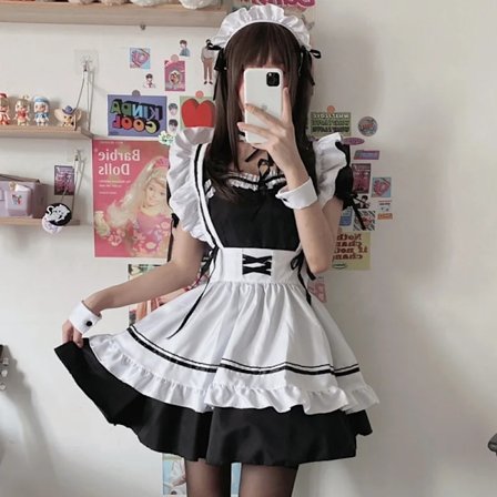 Mub- Coldker Søt Pikerolle Cosplay Kostyme Lolita Kjole Kort Ermer Fargeblokkert Servitrise Forkle Antrekk Halloween Antrekk For Jenter Hvit