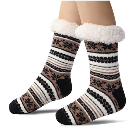 Gulvsokker, varme vintersokker, innesokker, peiskosetøfler, varme sklisikre hussokker for voksne, sklisikre tøffelsokker, tykke plysjsokker