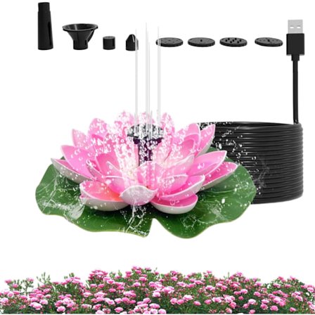 Rosa Lotus Solfontän, USB-driven Fågelbad Dammpump