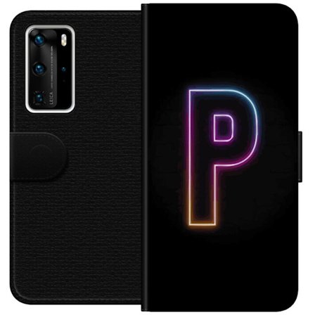 Kompatibel Tegnebogsetui til Huawei Huawei P40 Pro Minimalistisk neonbogstav P i farvegradient og lyseffekt mod sort baggrund i digital neonstil