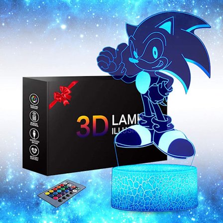 Sonic The Hedgehog 3D Nattlampa, Sonic Leksaker Animelampa 16 Färgförändrande Dekorlampa