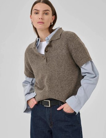 My Essential Wardrobe Palomamw Knit Polo Ss - Beige - L