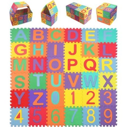 Puzzle Matte Skum Baby, 36 Brikker Matte 15cm x 15cm, Veldig Slitesterk Lekematte for Barn, Alfabeter & Tall