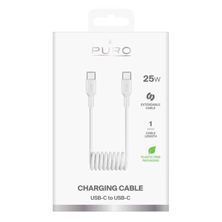 Puro 25W USB-C Spiralkabel - USB-C 1m - Hvid