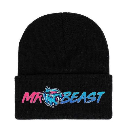 Mr. Beast Lightning Cat Stickad Mössa med Uppvikt Kant för Vuxna och Barn, Vintervarm Skidhjälm, Present