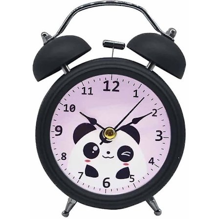 Wekity For Kids Vintage Tvillingklokke Sød Tegneserie Panda Lydløs Børns Soveværelse Bordur (sort)