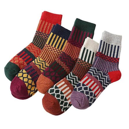 5 Par Dam Vintage Ull Vinterstrumpor, Tjock Varm Design