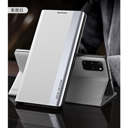 Etui til Samsung A21S 6 Ensfarget hvit Magnetisk brakett flip i lær