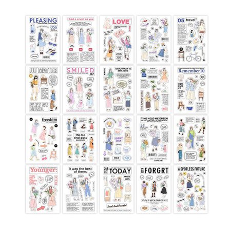 20 Arkkia Romanttisia Söpöjä Itsekiinnittyviä DIY-hahmotarroja Scrapbook-valokuva-albumin koristeluun