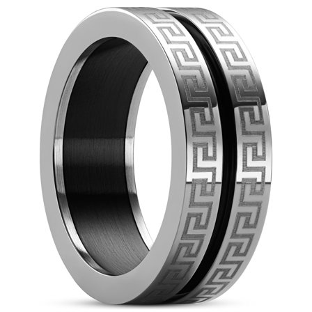 Anillo con ranura de acero inoxidable negro de 8 mm para hombres - Anillos de acero
