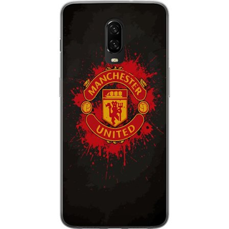 Kompatibelt Mobildeksel til OnePlus OnePlus 6T Manchester United logo i rød og gul farge med røff sportslig bakgrunn