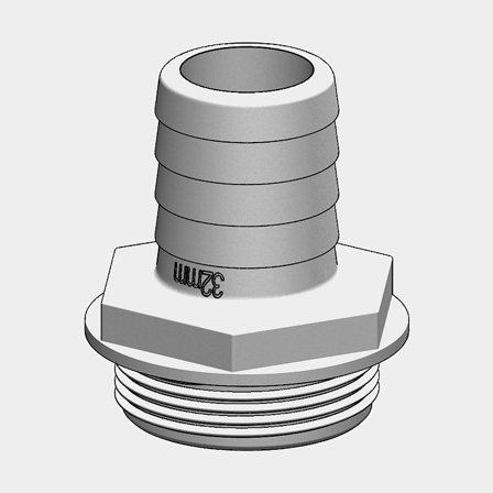 Hose Barb TruDesign Aquavalve Tails, composite, 1 1/2" G (BSP) (male) to 32 mm (1 1/4") hose, white