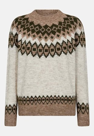 Freequent - Stickad tröja med jacquardmönster - beigemelange/mönstrad - för damer - XL (44) - Cellbes