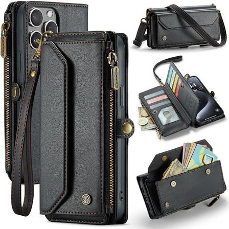 (För Samsung Galaxy S25 Plus) 3 i 1 Crossbody telefonväska med RFID-blockering och flera kortfack