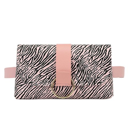 Dam Bältesväska Flik Läder Fanny Pack ZEBRA MÖNSTER-ROSA Zebra Pattern-Pink