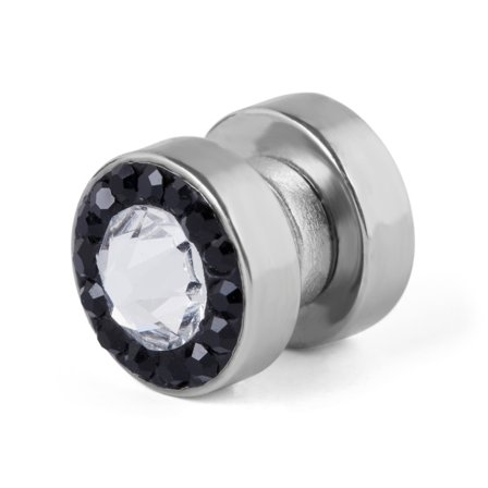 8 mm Magnetisk Ørering m. Sort og Klar Krystal til mænd - Magnet øreringe