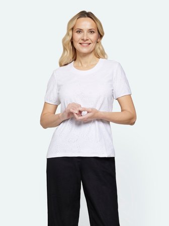SIGNATURE - Kortærmet T-shirt - Hvid - Broderie Anglaise