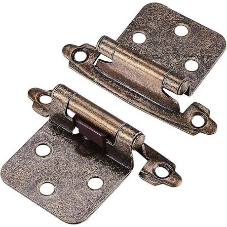 1 par skåpdörrgångjärn med skruvar, självstängande, dekorativa, frontmonterade för variabel väggskåpsdörr (antik brons)