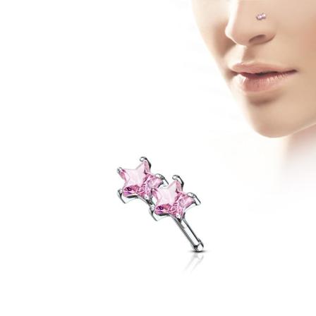 1Näspiercing i 316L Kirurgiskt stål med 2 Stjärnförmade CZ Pink 2 Rosa