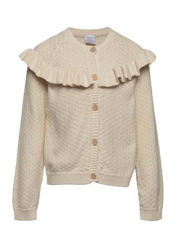 Cardigan With Frill Stickad Tröja Cardigan Creme Lindex