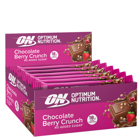 Proteinbars Optimum Nutrition 12 x Optimum Proteinbarer 55-59 g, Chocolate Berry Crunch - Bodyman.dk