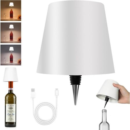 Flaskelampe med LED, dimbar bordlampe for vin- og whiskyflasker, trådløs og oppladbar_TF_TF