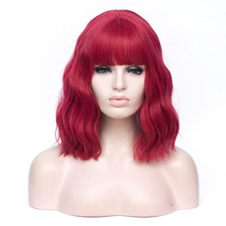 IC Kort synteettinen peruukki naisille aaltoileva peruukki olkapään pituinen - Claret